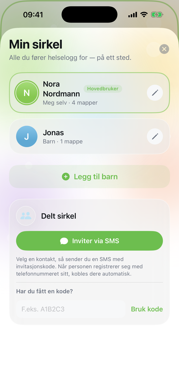 Min sirkel i Frisk med familieprofiler