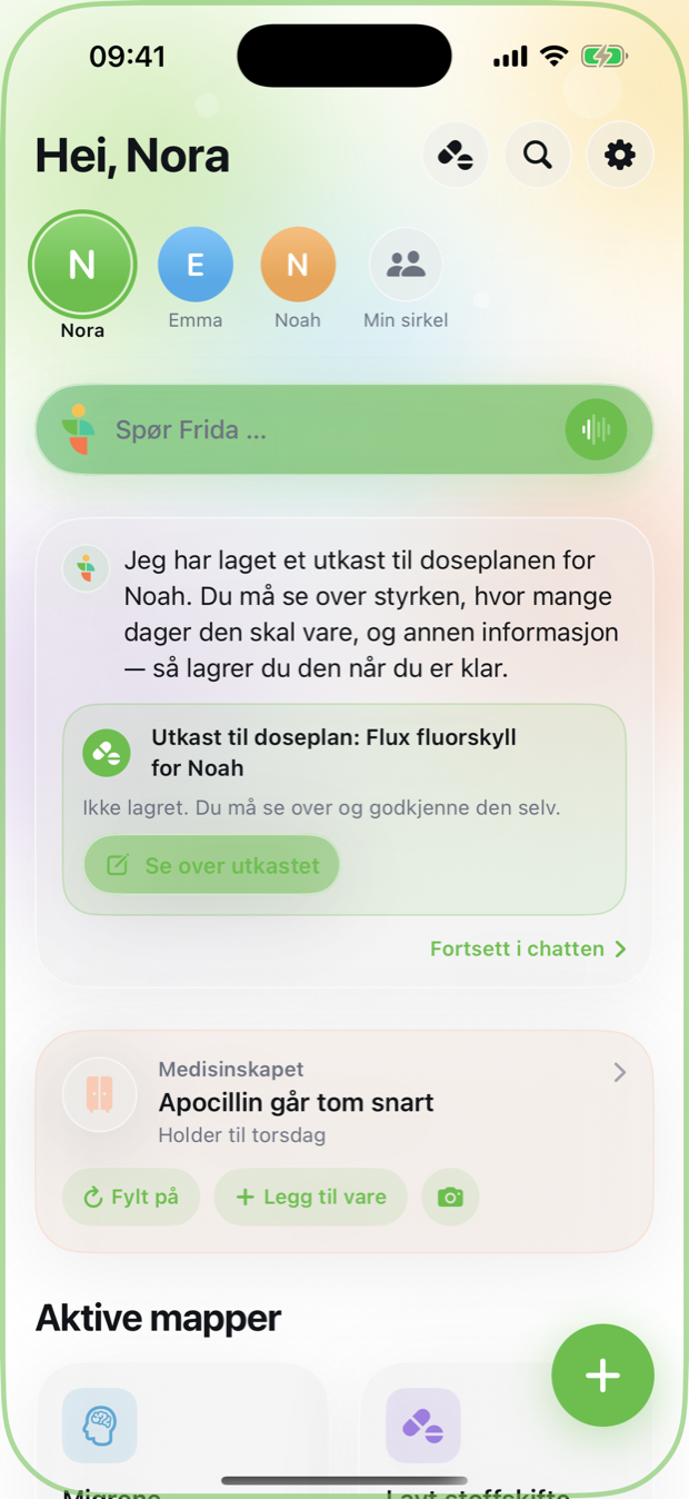 Frida i Frisk foreslår et utkast til doseplan som må godkjennes